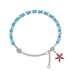 Mitra Yasemin Çiçeği Bilezik - Akuamarin ve rodolit garnet 8 ayar beyaz altın bilezik #19vjzy