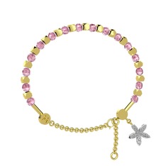 Mitra Yasemin Çiçeği Bilezik - Pembe kuvars ve swarovski 18 ayar altın bilezik #1bq2a62