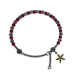 Mitra Yasemin Çiçeği Bilezik - Kök yakut ve siyah zirkon 925 ayar siyah rodyum kaplama gümüş bilezik #1c2xhac