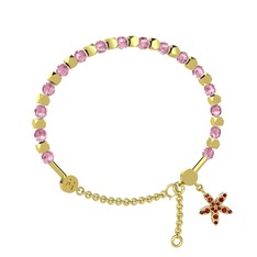 Mitra Yasemin Çiçeği Bilezik - Pembe kuvars ve garnet 925 ayar altın kaplama gümüş bilezik #1c6moj6