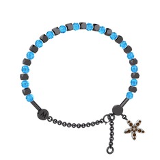 Mitra Yasemin Çiçeği Bilezik - Akuamarin ve dumanlı kuvars 925 ayar siyah rodyum kaplama gümüş bilezik #1c9ai7i