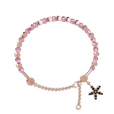 Pembe kuvars ve siyah zirkon 8 ayar rose altın bilezik