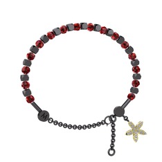 Mitra Yasemin Çiçeği Bilezik - Garnet ve swarovski 925 ayar siyah rodyum kaplama gümüş bilezik #1cm9oc0