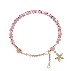 Mitra Yasemin Çiçeği Bilezik - Pembe kuvars ve pırlanta 14 ayar rose altın bilezik (0.3 karat) #1d48qn7