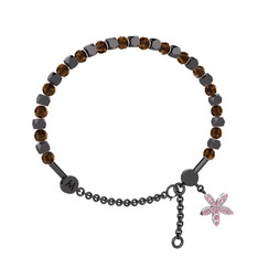 Mitra Yasemin Çiçeği Bilezik - Dumanlı kuvars ve pembe kuvars 925 ayar siyah rodyum kaplama gümüş bilezik #1dajzyx