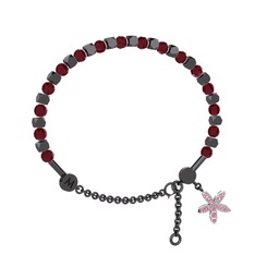 Kök yakut ve pembe kuvars 925 ayar siyah rodyum kaplama gümüş bilezik