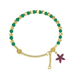 Mitra Yasemin Çiçeği Bilezik - Kök zümrüt ve rodolit garnet 18 ayar altın bilezik #1g68d