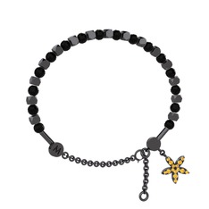 Mitra Yasemin Çiçeği Bilezik - Siyah zirkon ve sitrin 925 ayar siyah rodyum kaplama gümüş bilezik #1gbg9w7