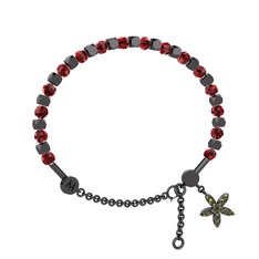 Garnet ve peridot 925 ayar siyah rodyum kaplama gümüş bilezik