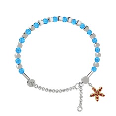 Mitra Yasemin Çiçeği Bilezik - Akuamarin ve garnet 8 ayar beyaz altın bilezik #1h3rauu