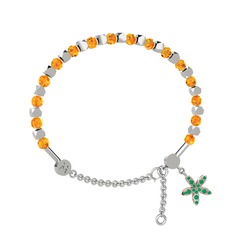 Mitra Yasemin Çiçeği Bilezik - Sitrin ve kök zümrüt 18 ayar beyaz altın bilezik #1j7wn6a