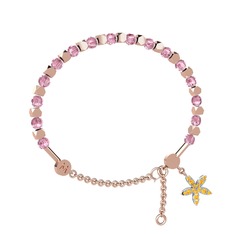 Pembe kuvars ve sitrin 925 ayar rose altın kaplama gümüş bilezik