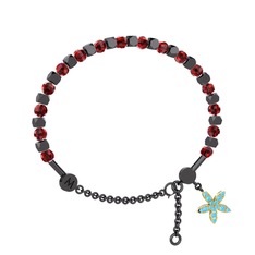 Mitra Yasemin Çiçeği Bilezik - Garnet ve akuamarin 925 ayar siyah rodyum kaplama gümüş bilezik #1jtz9bo