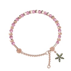 Mitra Yasemin Çiçeği Bilezik - Pembe kuvars ve peridot 8 ayar rose altın bilezik #1kziavc