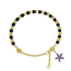 Mitra Yasemin Çiçeği Bilezik - Siyah zirkon ve ametist 18 ayar altın bilezik #1lxihta
