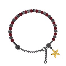 Mitra Yasemin Çiçeği Bilezik - Kök yakut ve sitrin 925 ayar siyah rodyum kaplama gümüş bilezik #1miumje