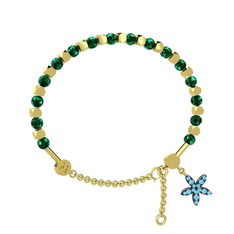 Mitra Yasemin Çiçeği Bilezik - Yeşil kuvars ve akuamarin 8 ayar altın bilezik #1n6y94