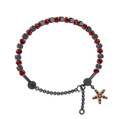 Mitra Yasemin Çiçeği Bilezik - Garnet ve dumanlı kuvars 925 ayar siyah rodyum kaplama gümüş bilezik #1n85v6k