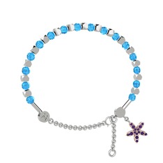 Mitra Yasemin Çiçeği Bilezik - Akuamarin ve ametist 18 ayar beyaz altın bilezik #1nlyu4c