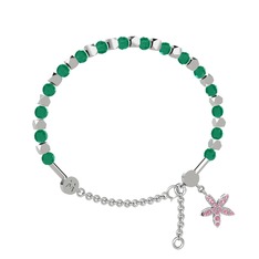 Mitra Yasemin Çiçeği Bilezik - Kök zümrüt ve pembe kuvars 14 ayar beyaz altın bilezik #1nvjgdl