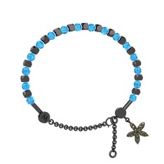 Akuamarin ve peridot 925 ayar siyah rodyum kaplama gümüş bilezik