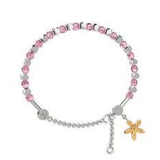 Mitra Yasemin Çiçeği Bilezik - Pembe kuvars ve sitrin 925 ayar gümüş bilezik #1qeik18