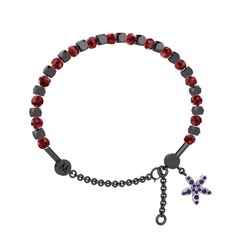 Mitra Yasemin Çiçeği Bilezik - Garnet ve ametist 925 ayar siyah rodyum kaplama gümüş bilezik #1qjl566