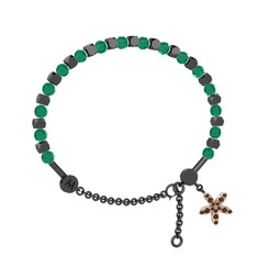 Mitra Yasemin Çiçeği Bilezik - Kök zümrüt ve dumanlı kuvars 925 ayar siyah rodyum kaplama gümüş bilezik #1qkotri