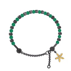 Mitra Yasemin Çiçeği Bilezik - Kök zümrüt ve sitrin 925 ayar siyah rodyum kaplama gümüş bilezik #1qz5b07