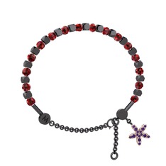 Garnet ve ametist 925 ayar siyah rodyum kaplama gümüş bilezik
