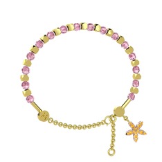 Mitra Yasemin Çiçeği Bilezik - Pembe kuvars ve sitrin 14 ayar altın bilezik #1smpcsx