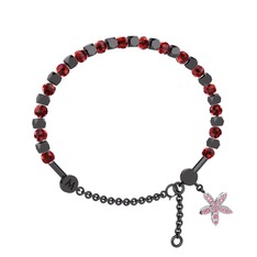 Mitra Yasemin Çiçeği Bilezik - Garnet ve pembe kuvars 925 ayar siyah rodyum kaplama gümüş bilezik #1t9frhi