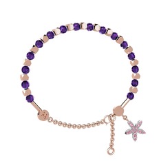 Ametist ve pembe kuvars 925 ayar rose altın kaplama gümüş bilezik