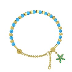 Mitra Yasemin Çiçeği Bilezik - Akuamarin ve kök zümrüt 925 ayar altın kaplama gümüş bilezik #1u4g6dw