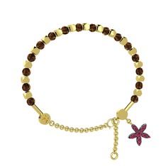Mitra Yasemin Çiçeği Bilezik - Dumanlı kuvars ve rodolit garnet 14 ayar altın bilezik #1ufcryt