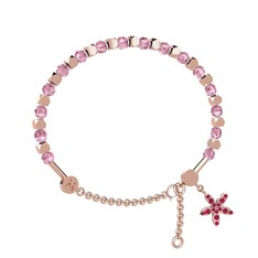 Pembe kuvars ve rodolit garnet 18 ayar rose altın bilezik
