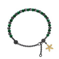 Mitra Yasemin Çiçeği Bilezik - Yeşil kuvars ve sitrin 925 ayar siyah rodyum kaplama gümüş bilezik #1vrtv0f