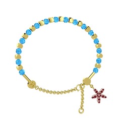 Mitra Yasemin Çiçeği Bilezik - Akuamarin ve kök yakut 18 ayar altın bilezik #1y0x2l0