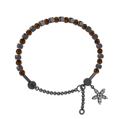 Mitra Yasemin Çiçeği Bilezik - Dumanlı kuvars ve pırlanta 925 ayar siyah rodyum kaplama gümüş bilezik (0.3 karat) #1ybmup8