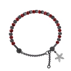 Mitra Yasemin Çiçeği Bilezik - Garnet ve swarovski 925 ayar siyah rodyum kaplama gümüş bilezik #1yez09j