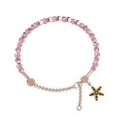Pembe kuvars ve dumanlı kuvars 8 ayar rose altın bilezik