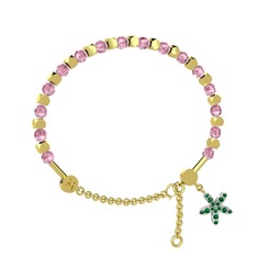 Mitra Yasemin Çiçeği Bilezik - Pembe kuvars ve yeşil kuvars 18 ayar altın bilezik #2lg0ob