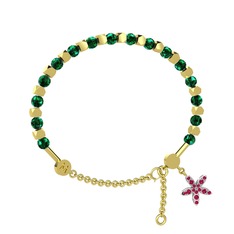 Mitra Yasemin Çiçeği Bilezik - Yeşil kuvars ve rodolit garnet 14 ayar altın bilezik #2qginn