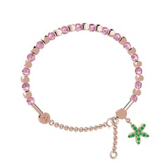 Mitra Yasemin Çiçeği Bilezik - Pembe kuvars ve kök zümrüt 18 ayar rose altın bilezik #3lloeu