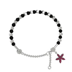 Mitra Yasemin Çiçeği Bilezik - Siyah zirkon ve rodolit garnet 14 ayar beyaz altın bilezik #3qpcle