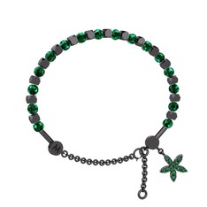Mitra Yasemin Çiçeği Bilezik - Yeşil kuvars 925 ayar siyah rodyum kaplama gümüş bilezik #3ujz3e