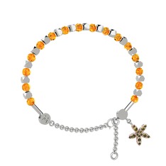 Mitra Yasemin Çiçeği Bilezik - Sitrin ve peridot 8 ayar beyaz altın bilezik #3vxr5n