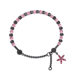 Mitra Yasemin Çiçeği Bilezik - Pembe kuvars ve rodolit garnet 925 ayar siyah rodyum kaplama gümüş bilezik #50tsn8