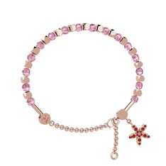 Mitra Yasemin Çiçeği Bilezik - Pembe kuvars ve rodolit garnet 18 ayar rose altın bilezik #661w6c