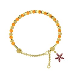 Mitra Yasemin Çiçeği Bilezik - Sitrin ve kök yakut 14 ayar altın bilezik #6bbucy